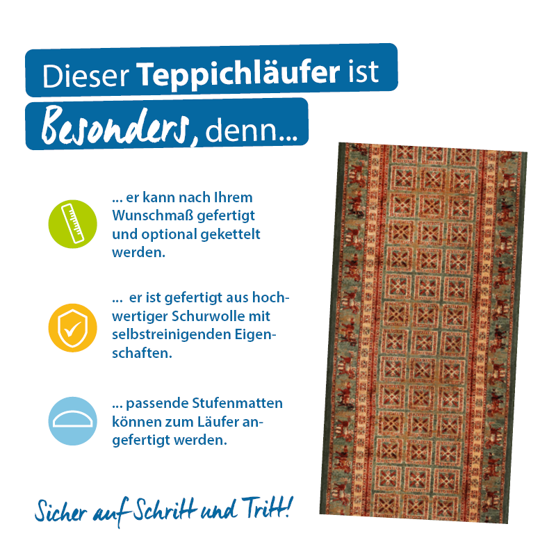 Teppichläufer Kashqai Meterware hochwertiger Wollvelours klassisches Design