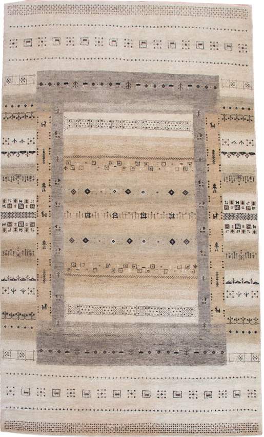 Original Handgeknüpfter Teppich aus Indien Lori MC03 creme/grau Zeichen aus Schurwolle
