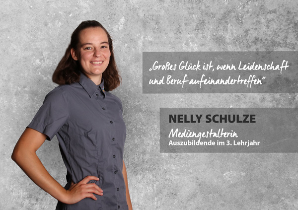 Portrait Nelly Schulze, Mediengestalterin im drittem Lehrjahr.