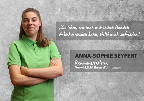 Portrait Anna-Sophie Seyfert, professionelle Raumausstatterin.