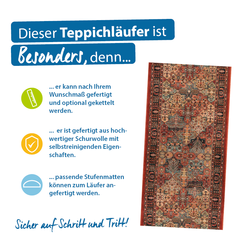 Teppichläufer Kashqai Meterware hochwertiger Wollvelours klassisches Design
