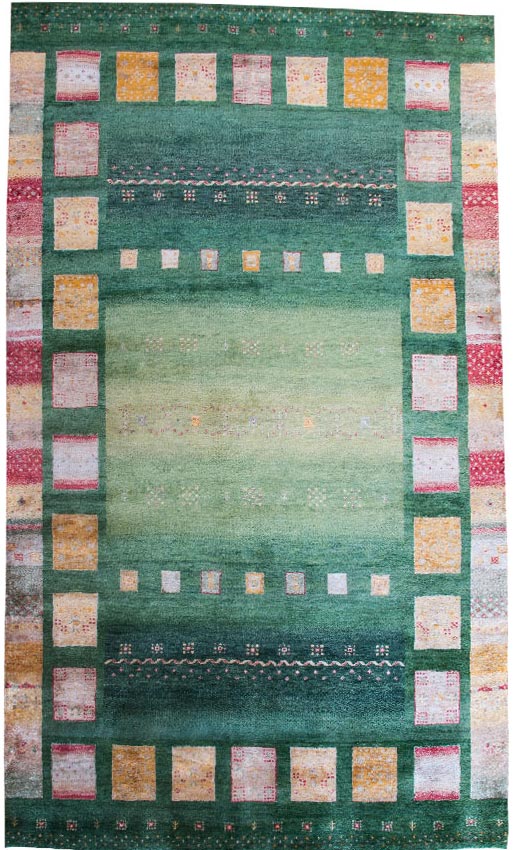 Handgeknüpfter Teppich aus Indien Lori MC10-S grün Patchwork Muster aus Schurwolle 358 x 247 cm