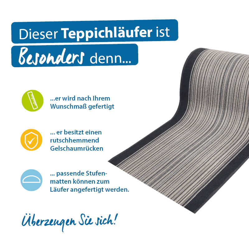 Teppichläufer Carnaby Meterware Feinschlingen Streifen Optik