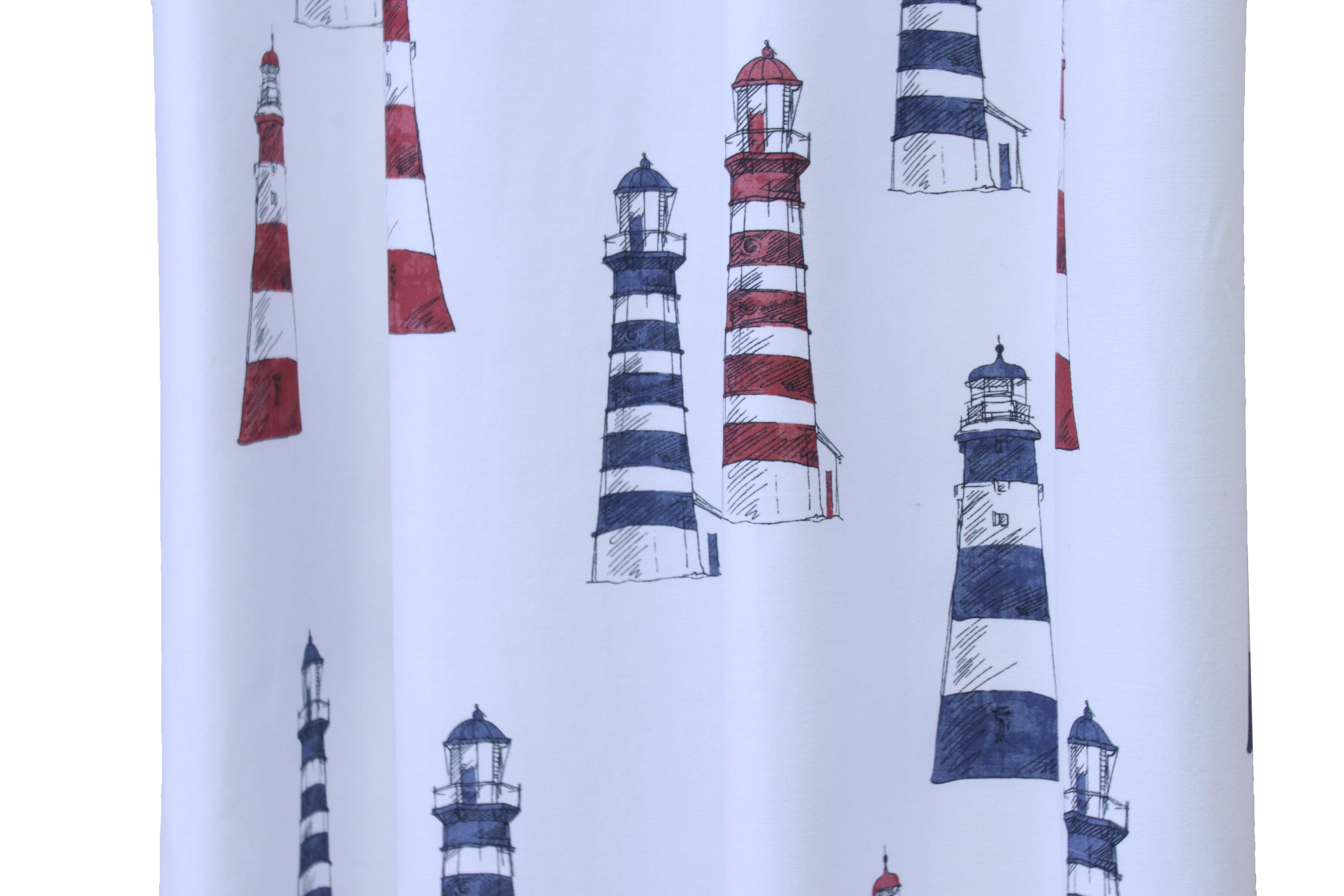Dekostoff Jonne Leuchtturm 140 cm Weiß Blau Rot