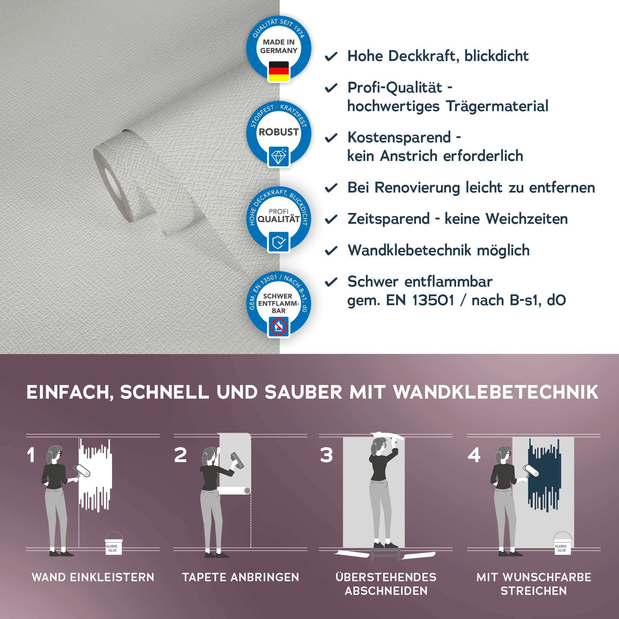 Vliestapete Meistervlies 8 Überstreichbare Strukturtapete Schaumauftrag Doppelbreit 392817