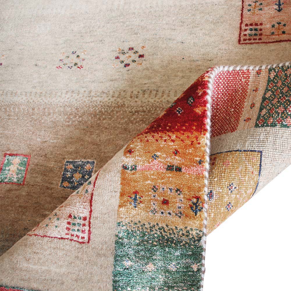Original Handgeknüpfter Teppich aus Indien Lori MC10-S grau Patchwork Muster aus Schurwolle
