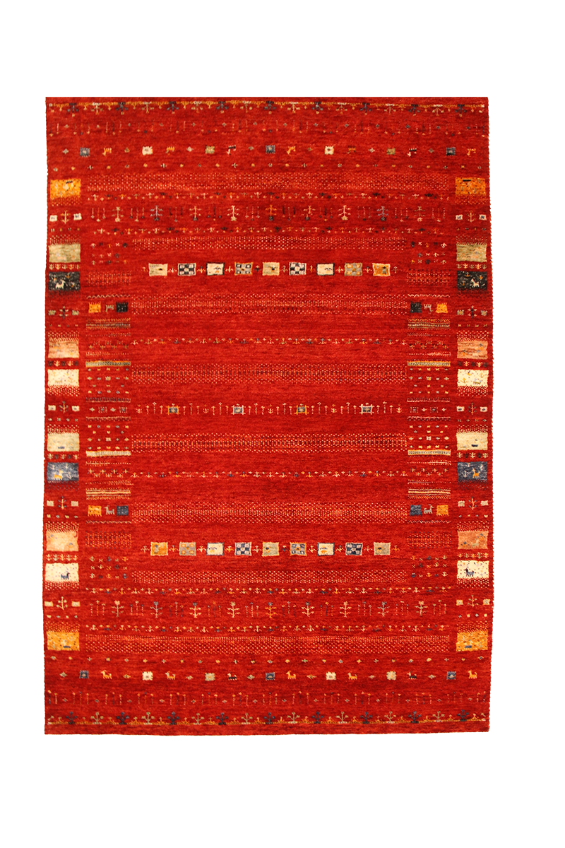 Original Handgeknüpfter Teppich Lori LR08P rot im traditionellem Lori Muster