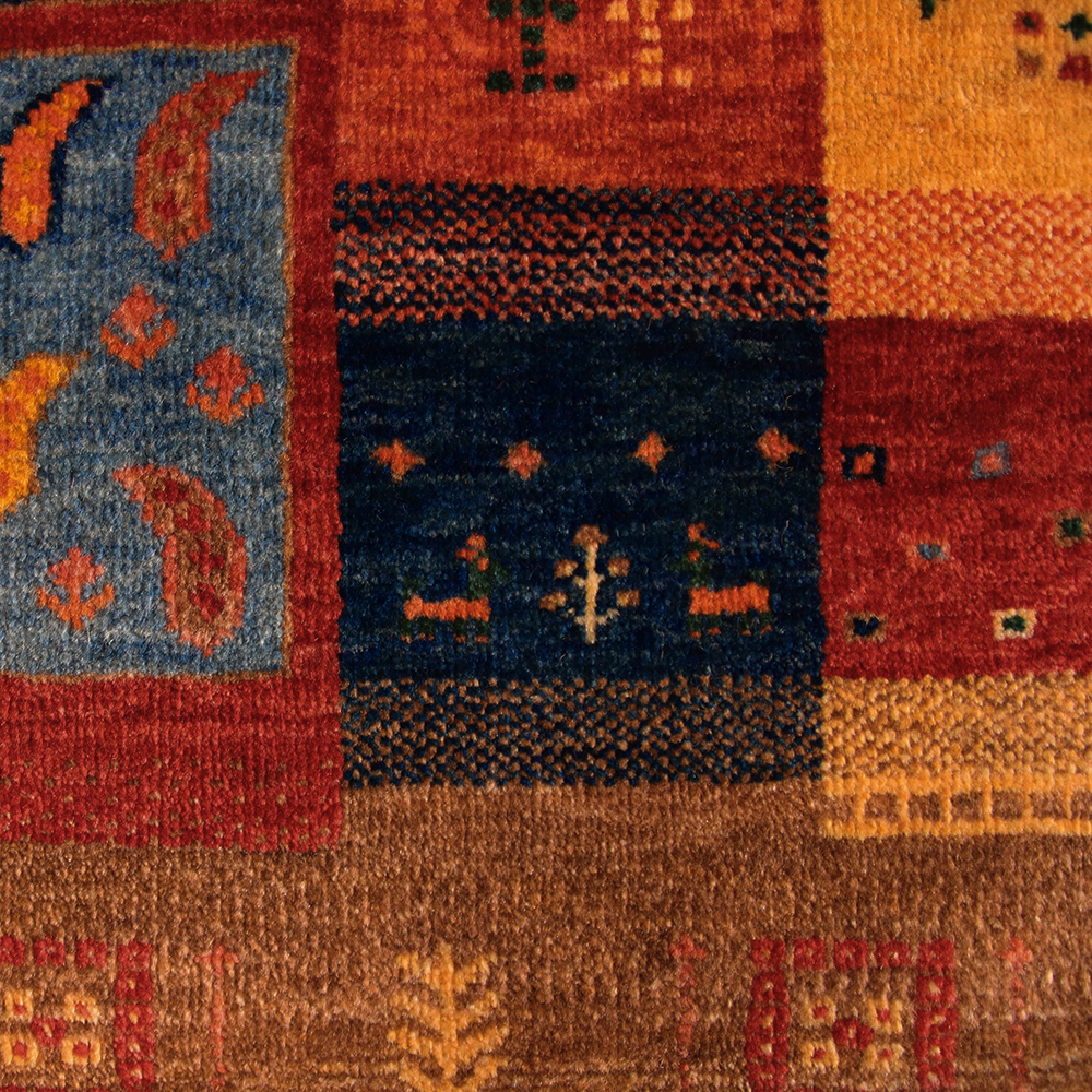 Original Handgeknüpfter Teppich aus Indien Lori MC21 rot Patchwork Muster aus Schurwolle