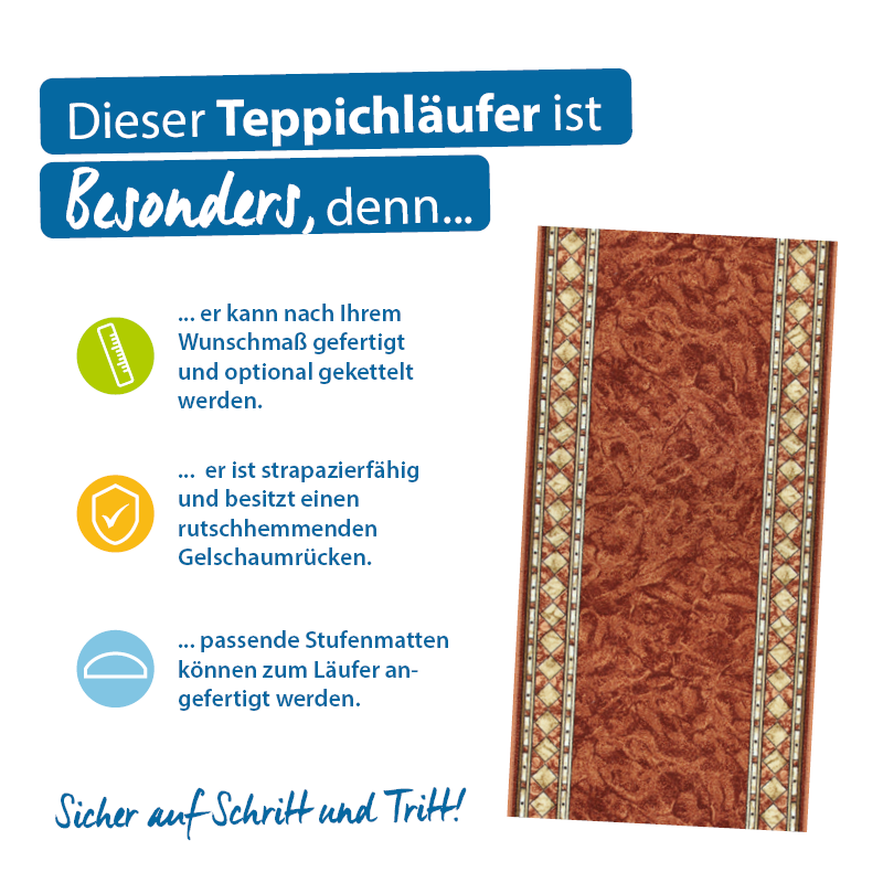 Teppichläufer Cheops Meterware Feinschlingen klassisches Design
