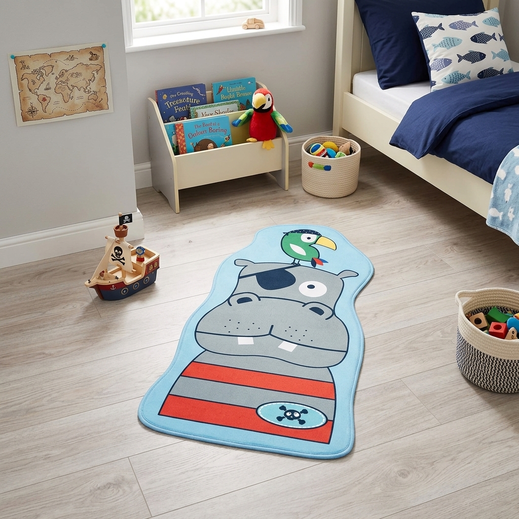 Kinderteppich Milena Hippo Pastellfarben niedlich Freiform