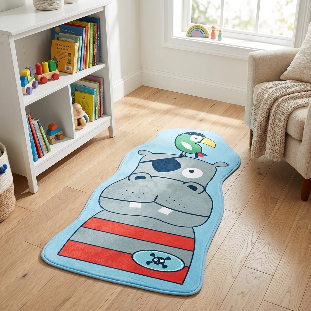 Kinderteppich Milena Hippo Pastellfarben niedlich Freiform