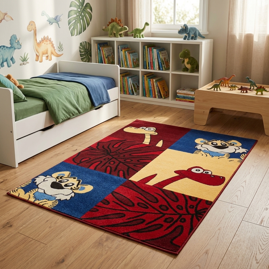 Kinderteppich Lalee Amigo 310 Tiger/Dino rot blau
