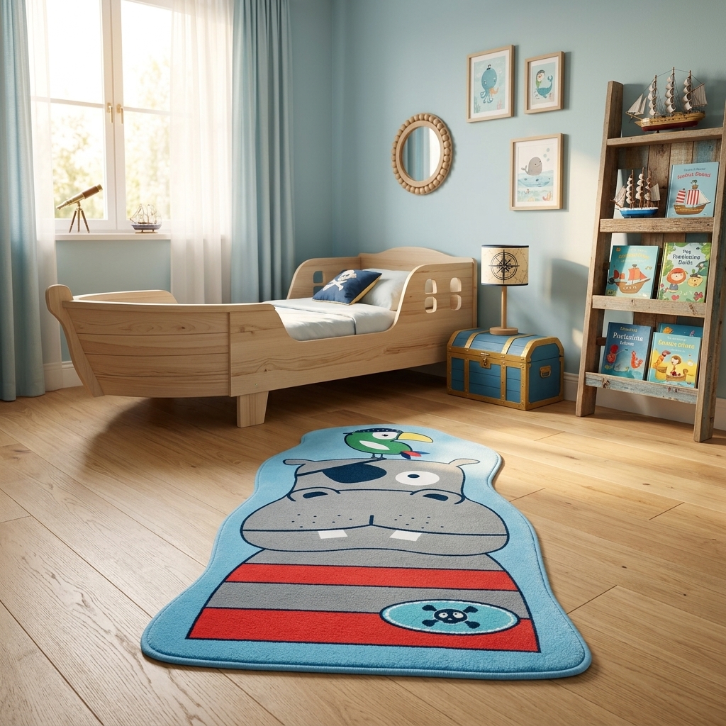 Kinderteppich Milena Hippo Pastellfarben niedlich Freiform