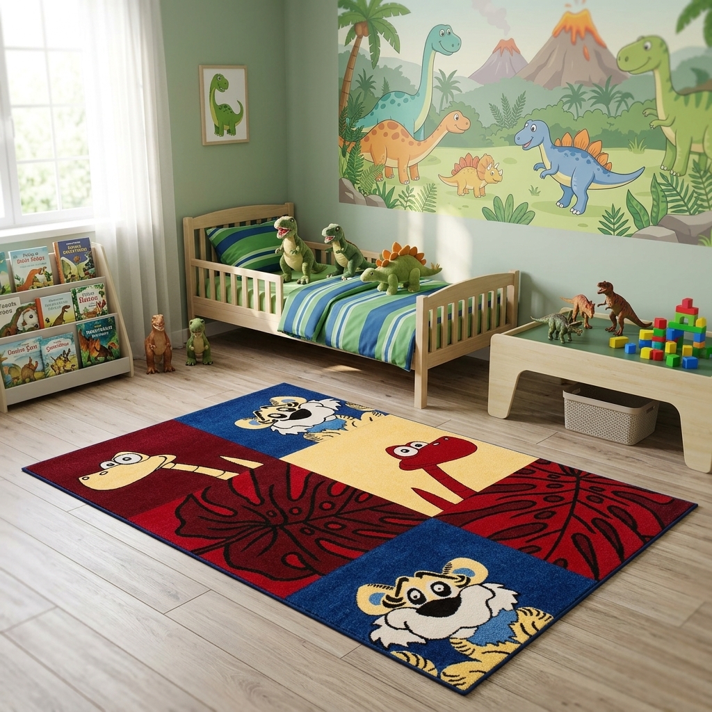 Kinderteppich Lalee Amigo 310 Tiger/Dino rot blau