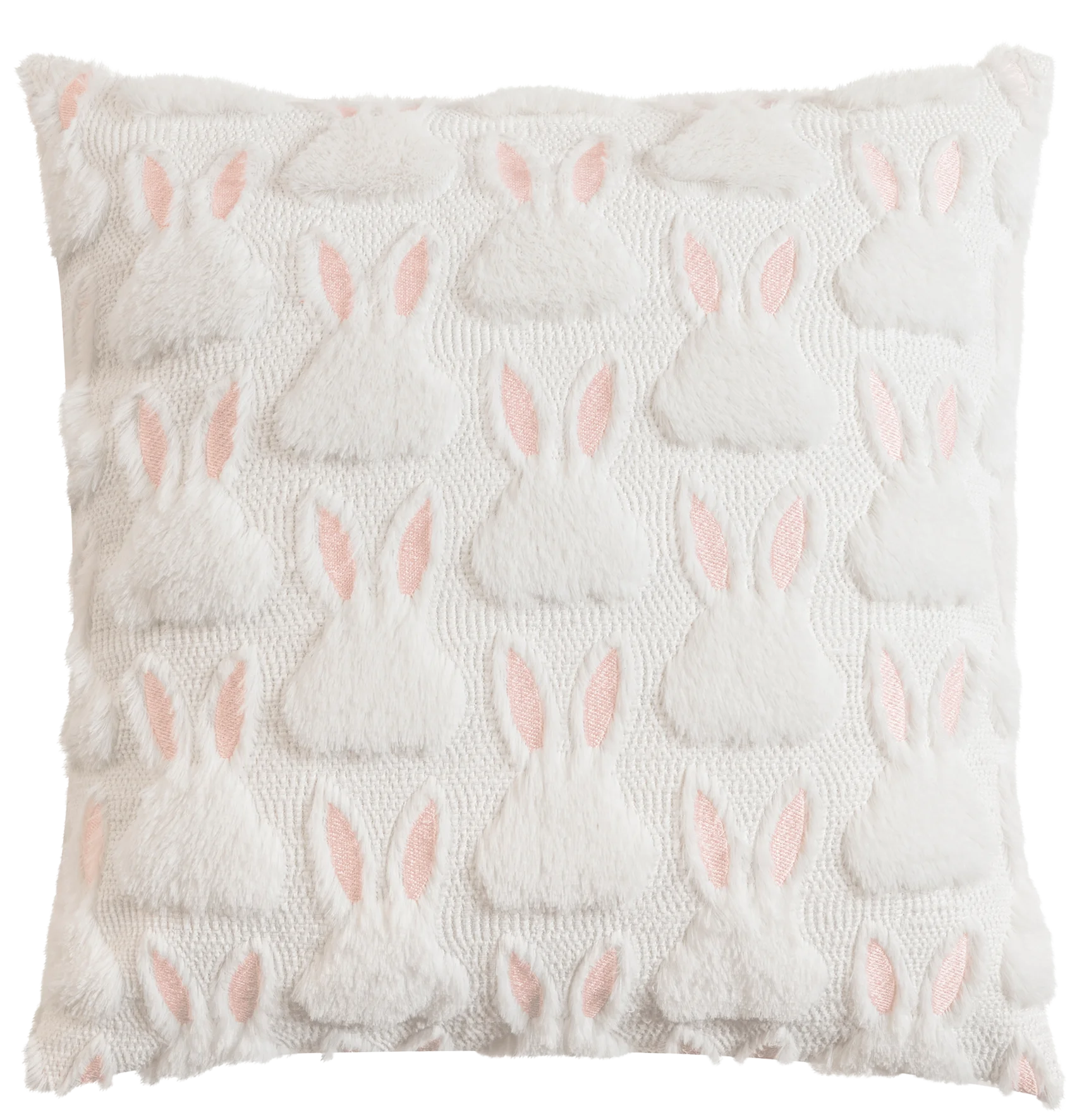 Kissenbezug Hase Schnuffel mit rosa Fellapplikation 45 x 45 cm