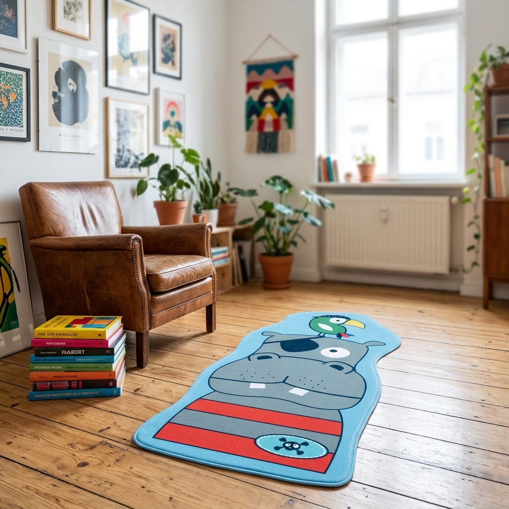 Kinderteppich Milena Hippo Pastellfarben niedlich Freiform