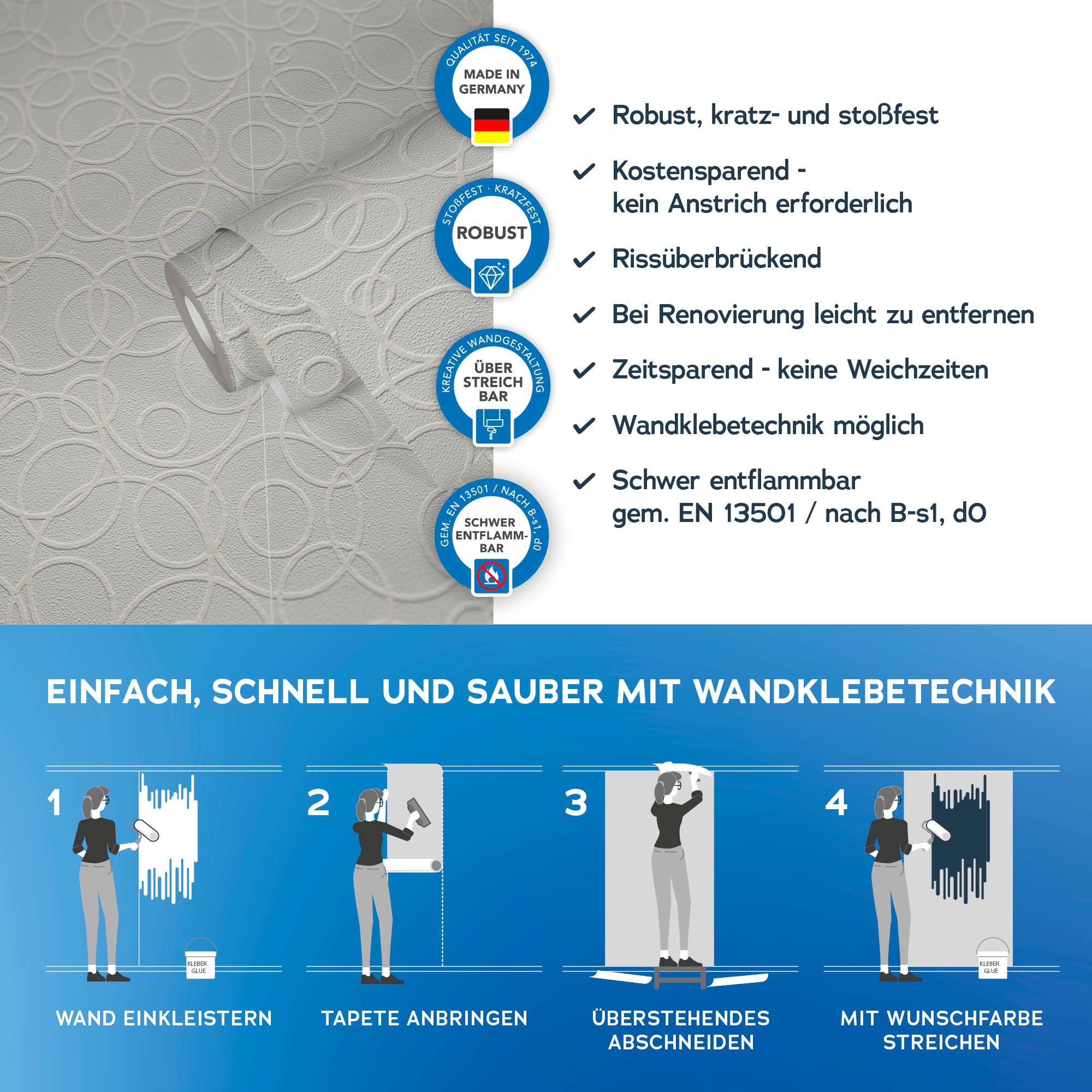 Vliestapete Meistervlies 8 Überstreichbare Strukturtapete 3D-Effekt 561114