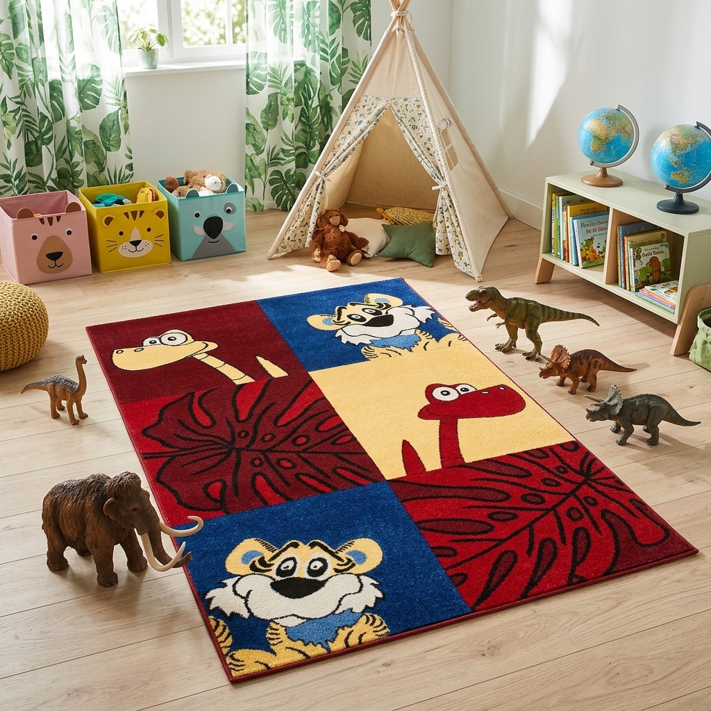 Kinderteppich Lalee Amigo 310 Tiger/Dino rot blau