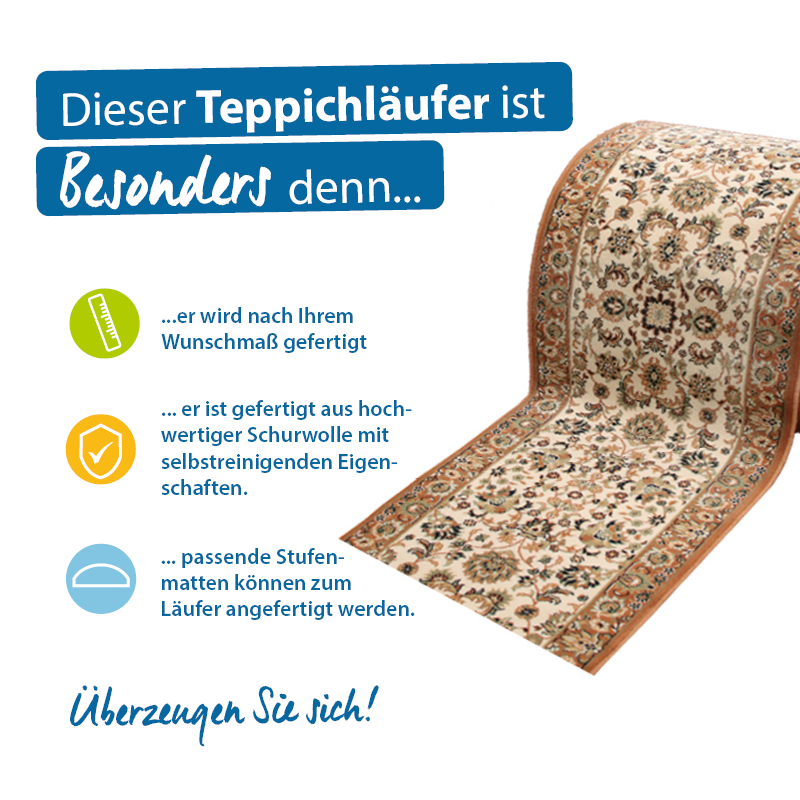 Teppichläufer Saphir Meterware hochwertiger Wollvelours klassisches Design