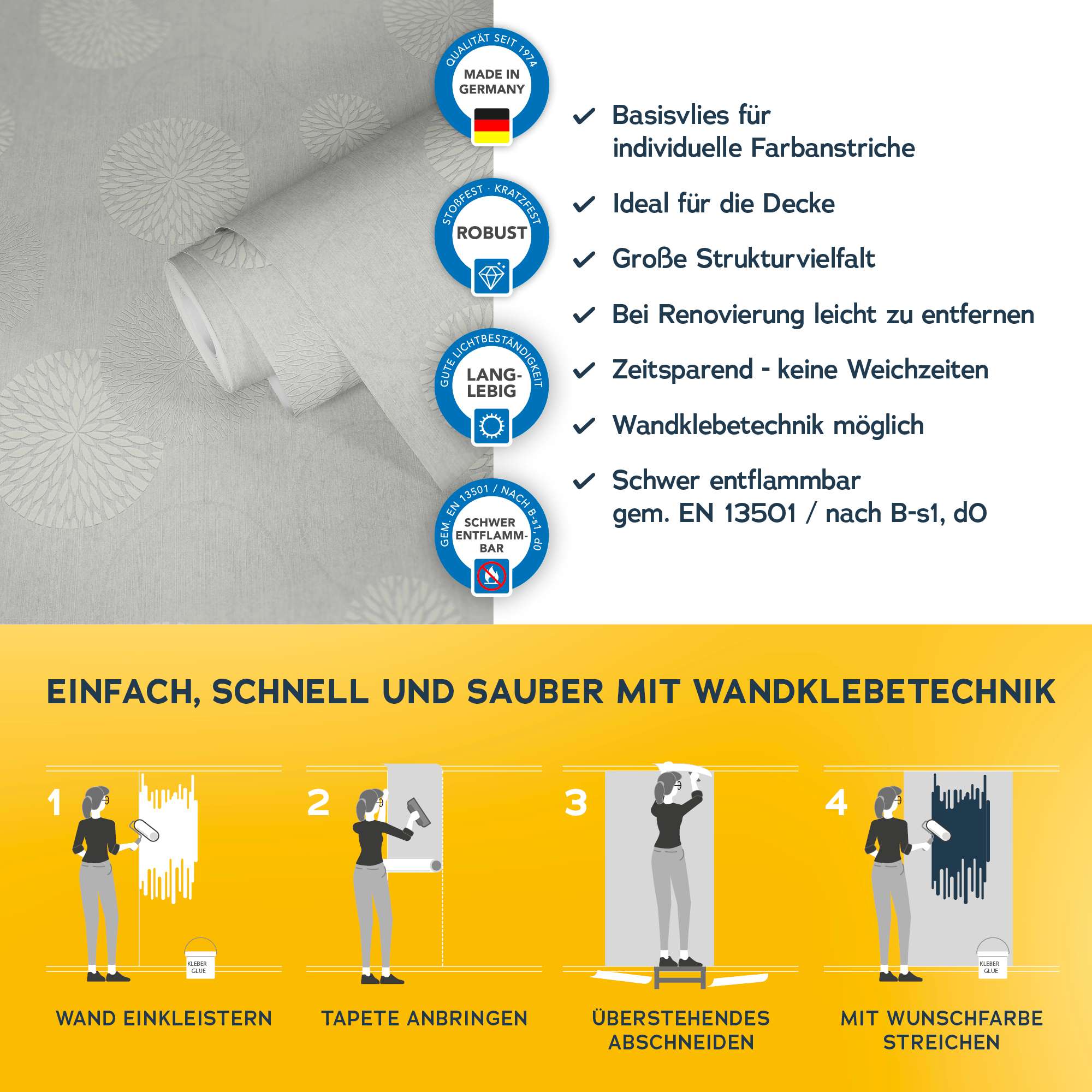 Vliestapete Meistervlies 8 Überstreichbare Blütentapete 321301