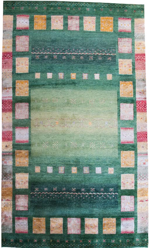 Orginal Handgeknüpfter Teppich aus Indien Lori MC10-S grün Patchwork Muster aus Schurwolle