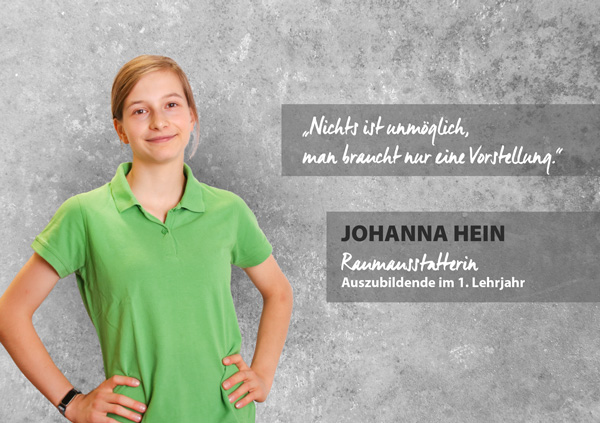 Portrait Johanna Hein, Raumaussatterin im erstem Lehrjahr.