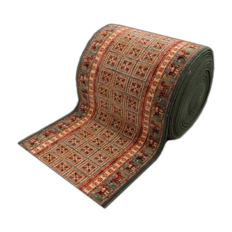 Teppichläufer Kashqai Meterware hochwertiger Wollvelours klassisches Design tannengrün/terracotta 67 cm