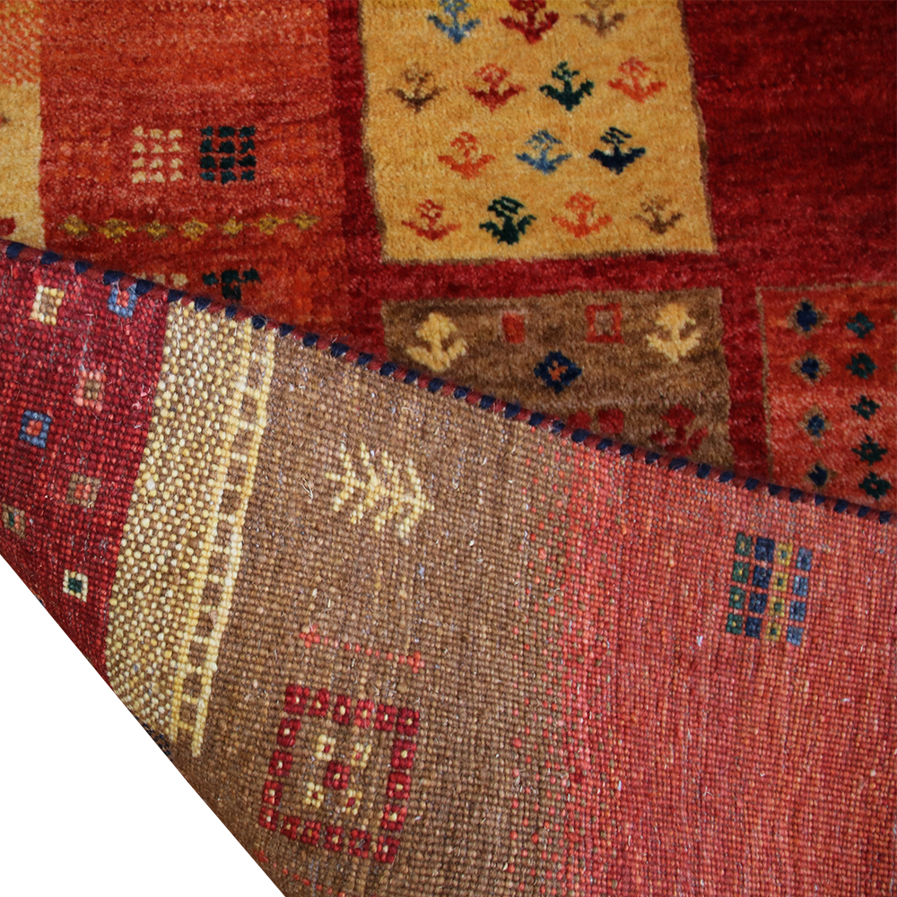 Original Handgeknüpfter Teppich aus Indien Lori MC21 rot Patchwork Muster aus Schurwolle