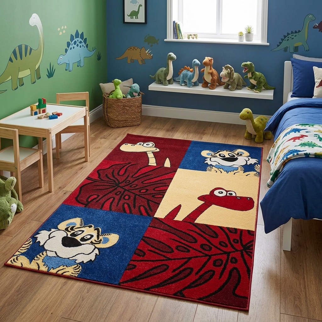 Kinderteppich Lalee Amigo 310 Tiger/Dino rot blau