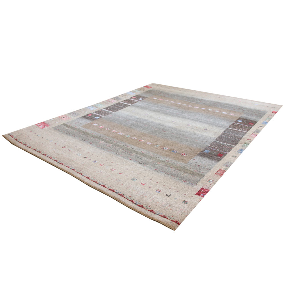 Original Handgeknüpfter Teppich aus Indien Lori LR08 beige Patchwork Muster aus Schurwolle