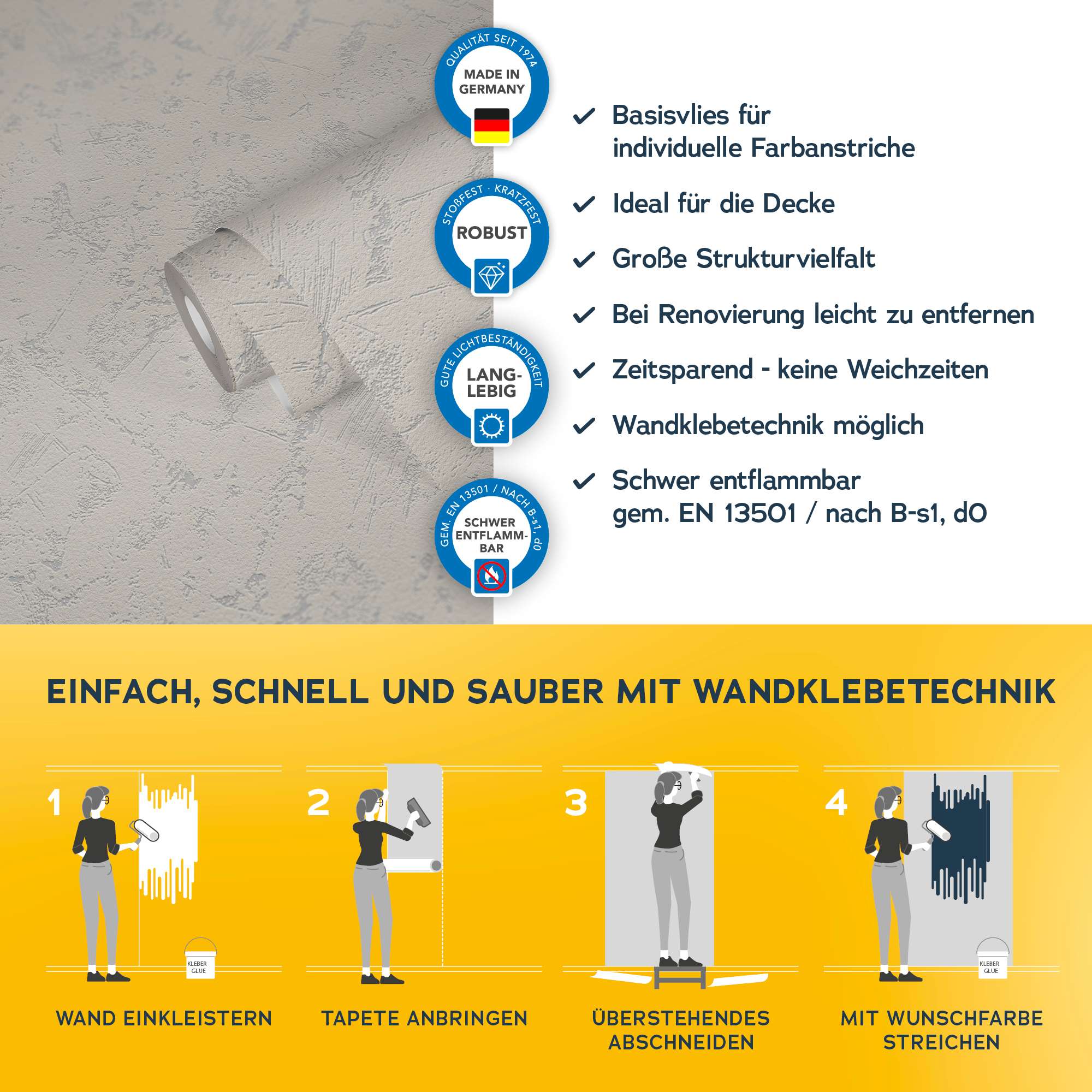 Vliestapete Meistervlies 8 Überstreichbare Strukturtapete Kellenputzoptik Wischtextur 520319