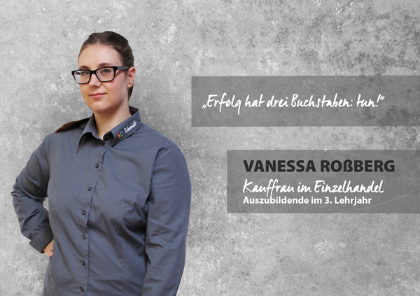 Portrait Vanessa Roßberg, Kauffrau im Einzelhandel im drittem Lehrjahr.