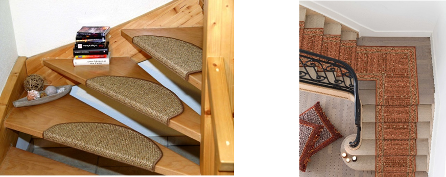 Unterschied zwischen Stufenmatten und einem Teppichläufer auf einer Treppe.