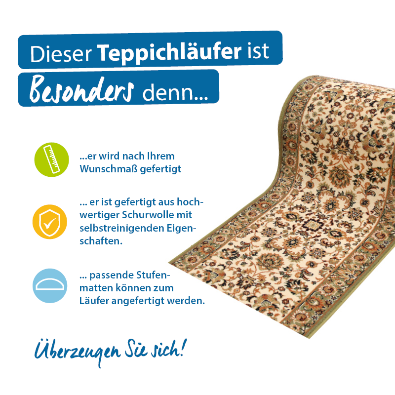Teppichläufer Saphir Meterware hochwertiger Wollvelours klassisches Design