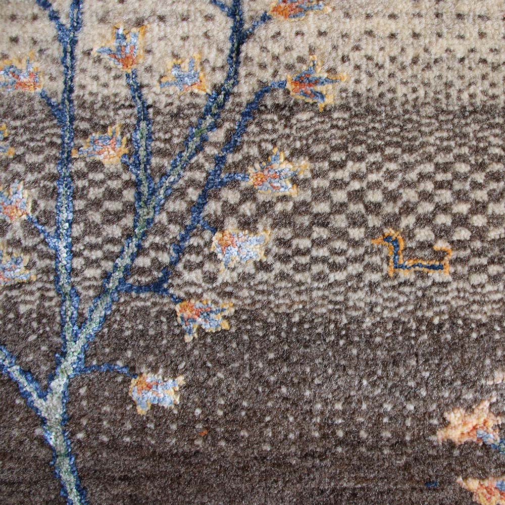 Original Handgeknüpfter Teppich aus Indien Lori MC24-S beige/grau Bäume aus Schurwolle