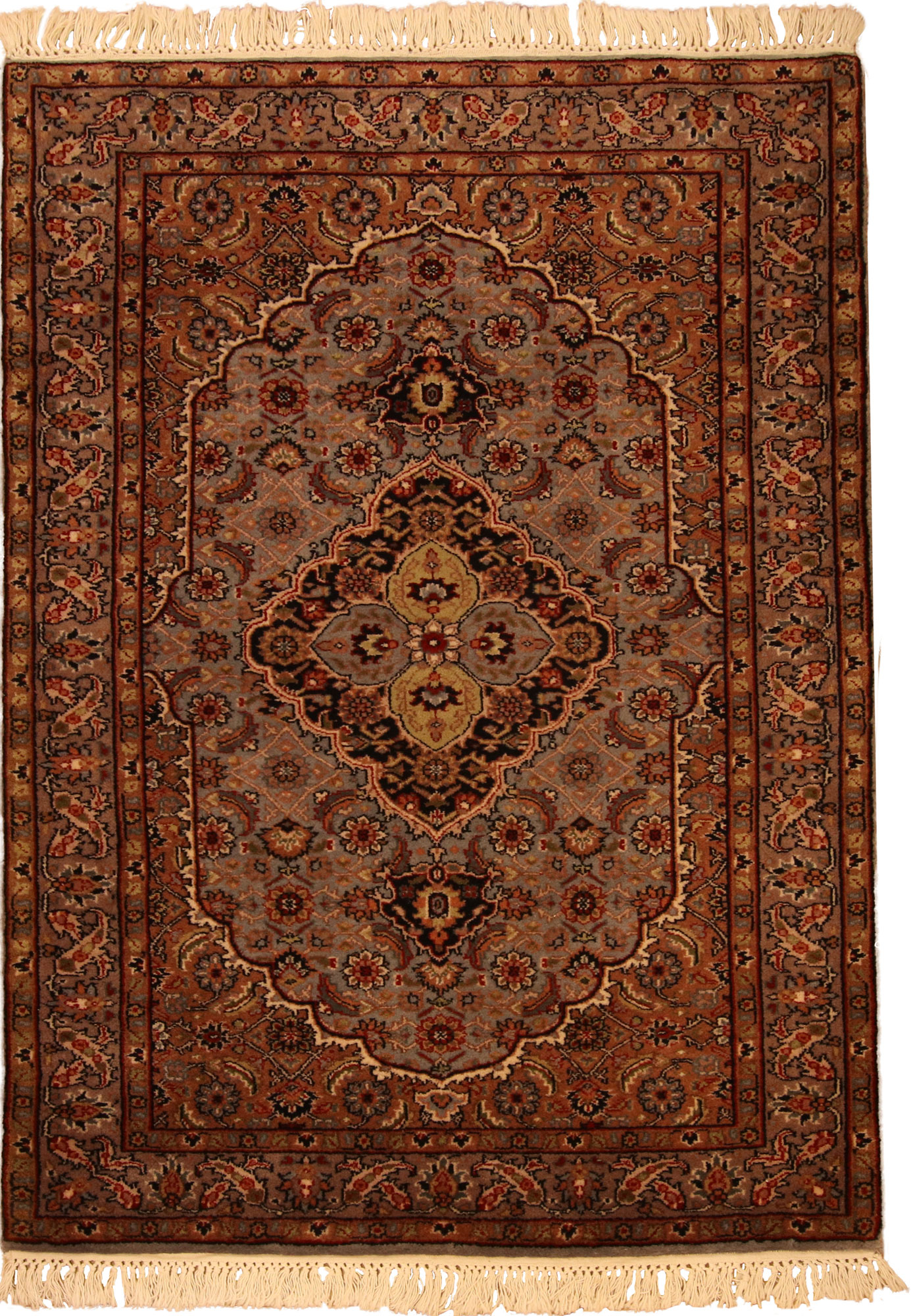 Orginal Handgeknüpfter Teppich aus Indien Bidjar rostrot im traditionellem Mir-Muster 189 x 126cm