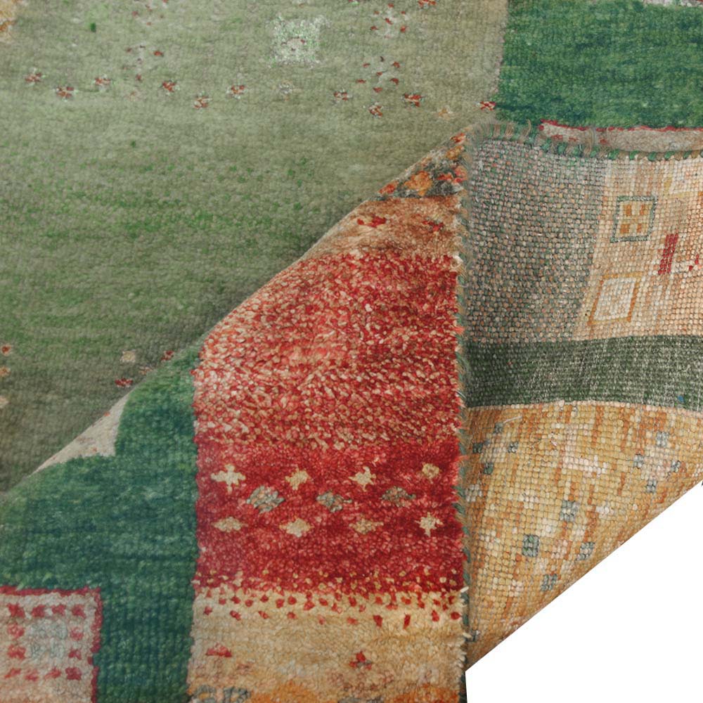 Handgeknüpfter Teppich aus Indien Lori MC10-S grün Patchwork Muster aus Schurwolle