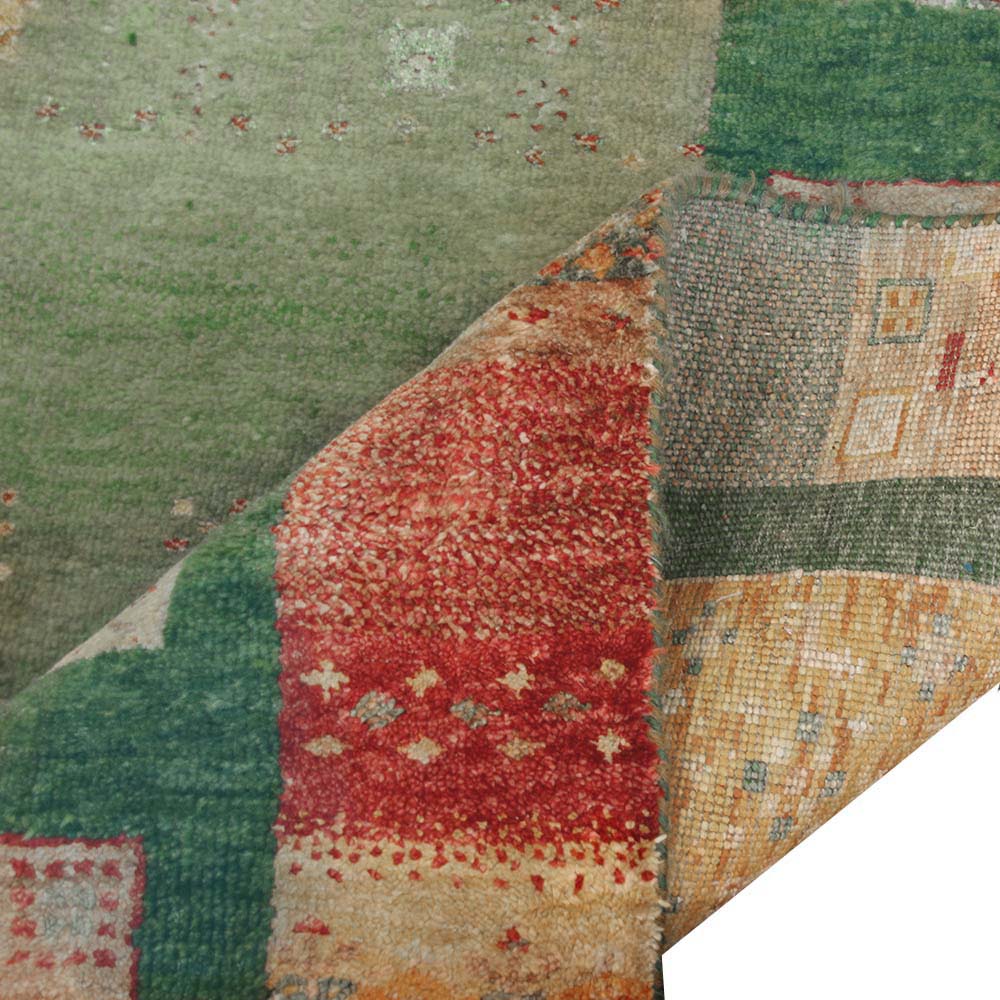 Handgeknüpfter Teppich aus Indien Lori MC10-S grün Patchwork Muster aus Schurwolle 358 x 247 cm