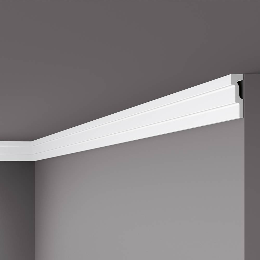 Deckenleiste Stufenoptik modern grundiert weiß 59x18x2000mm Nomastyl M2