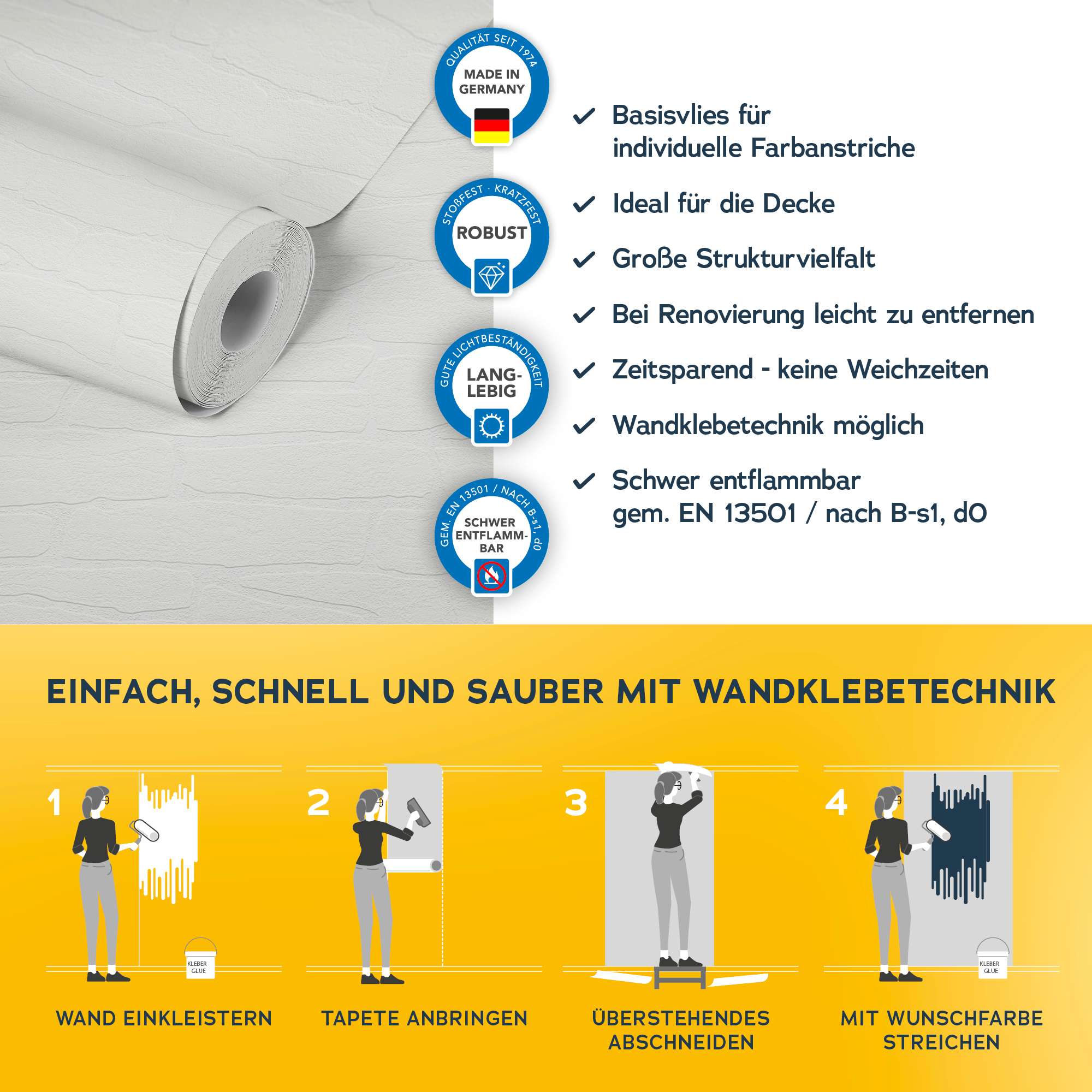 Vliestapete Meistervlies 8 Überstreichbare Strukturtapete Steinoptik 3D-Effekt 355416