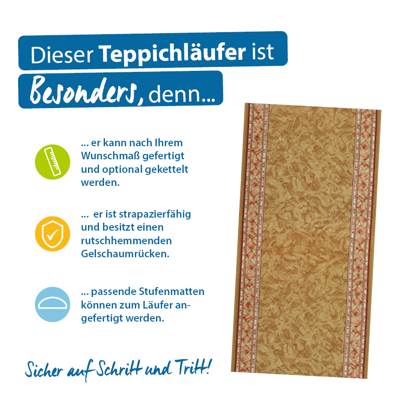 Teppichläufer Cheops Meterware Feinschlingen klassisches Design