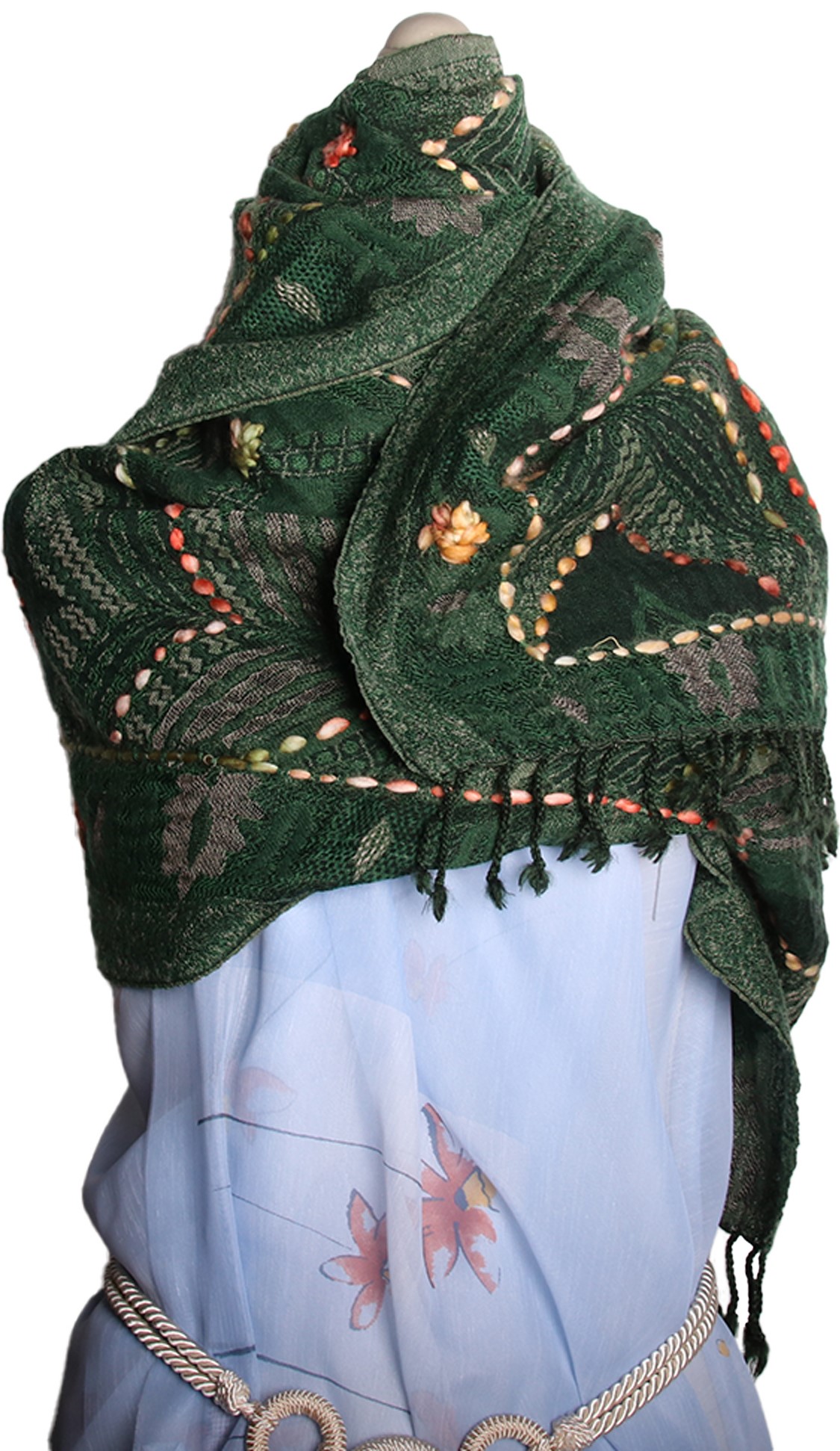 Kashmir Schal Indien aus Kaschmir Wolle grün