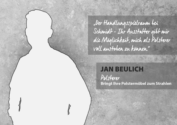 Leeres Portrait Jan Beulich, professioneller Polsterer.
