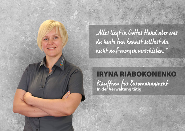 Portrait Iryna Riabokonenko, professionelle Kauffrau für Büromanagement.