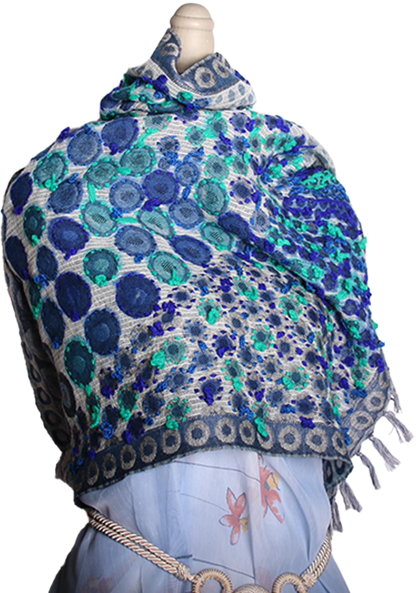 Kashmir Schal Indien aus Kaschmir Wolle blau/türkis