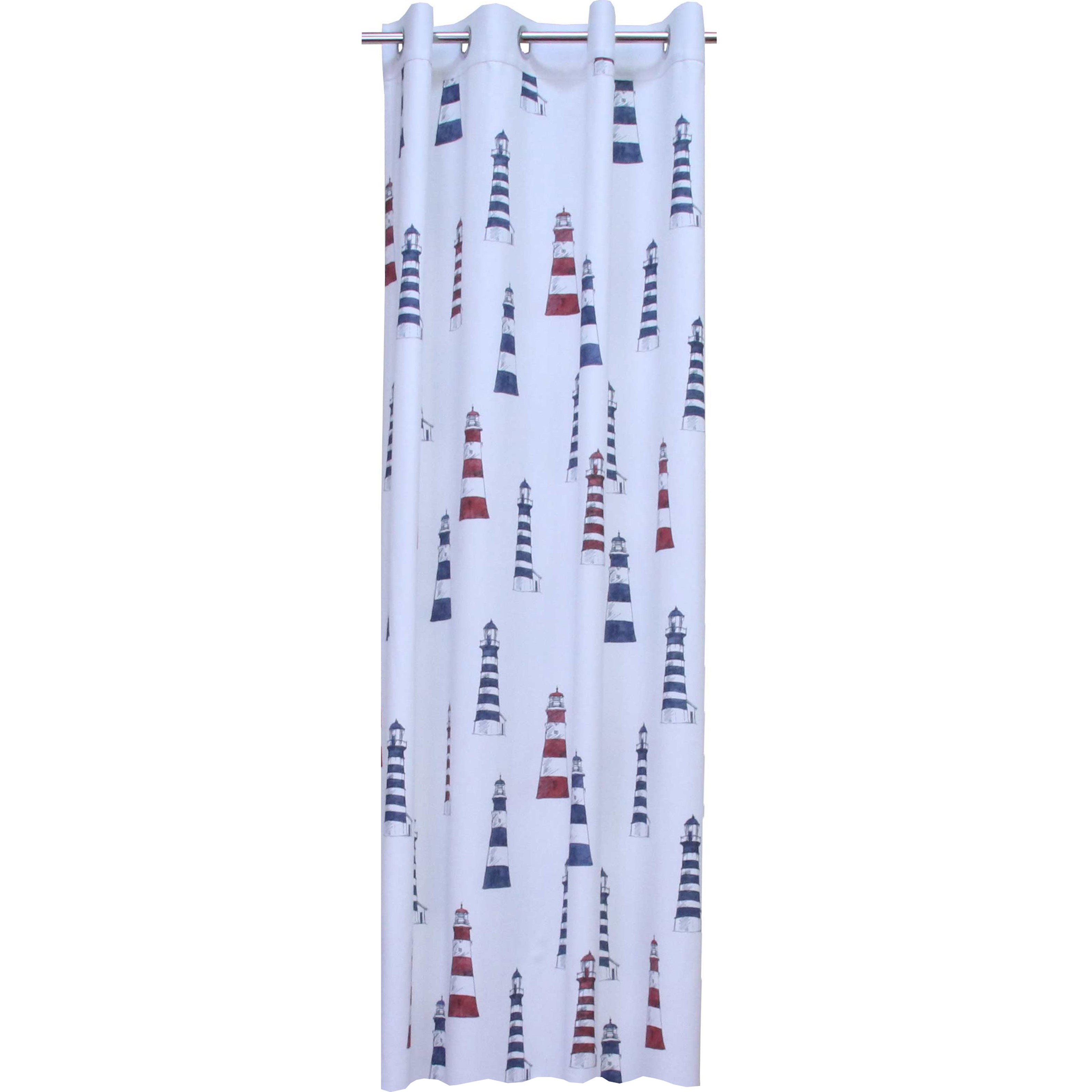 Dekostoff Jonne Leuchtturm 140 cm Weiß Blau Rot