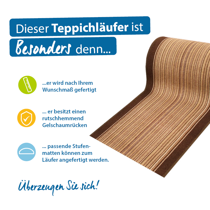 Teppichläufer Carnaby Meterware Feinschlingen Streifen Optik