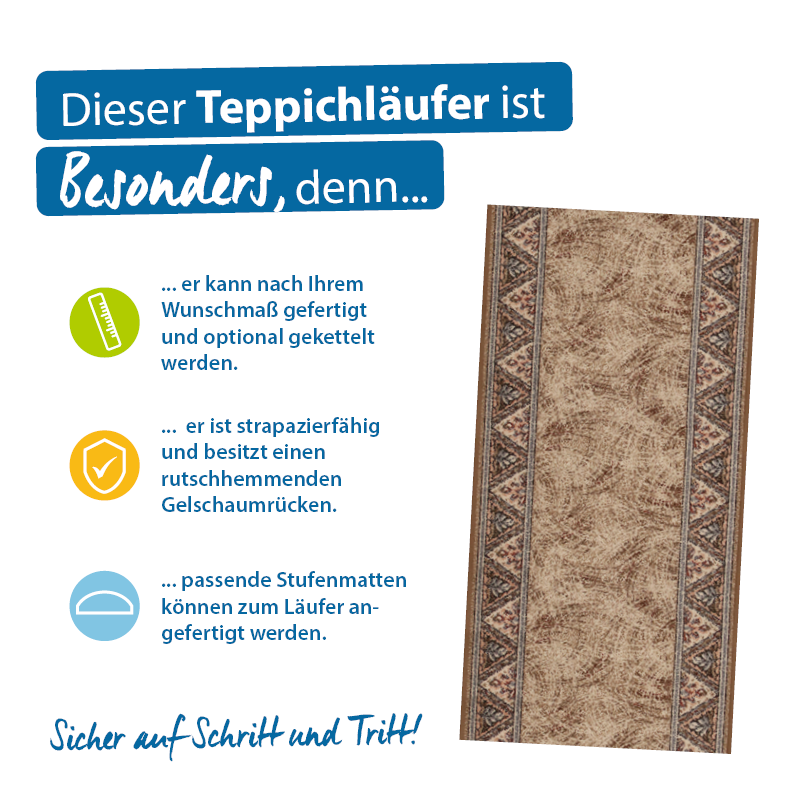 Teppichläufer Eiger Meterware Feinschlingen klassisches Design