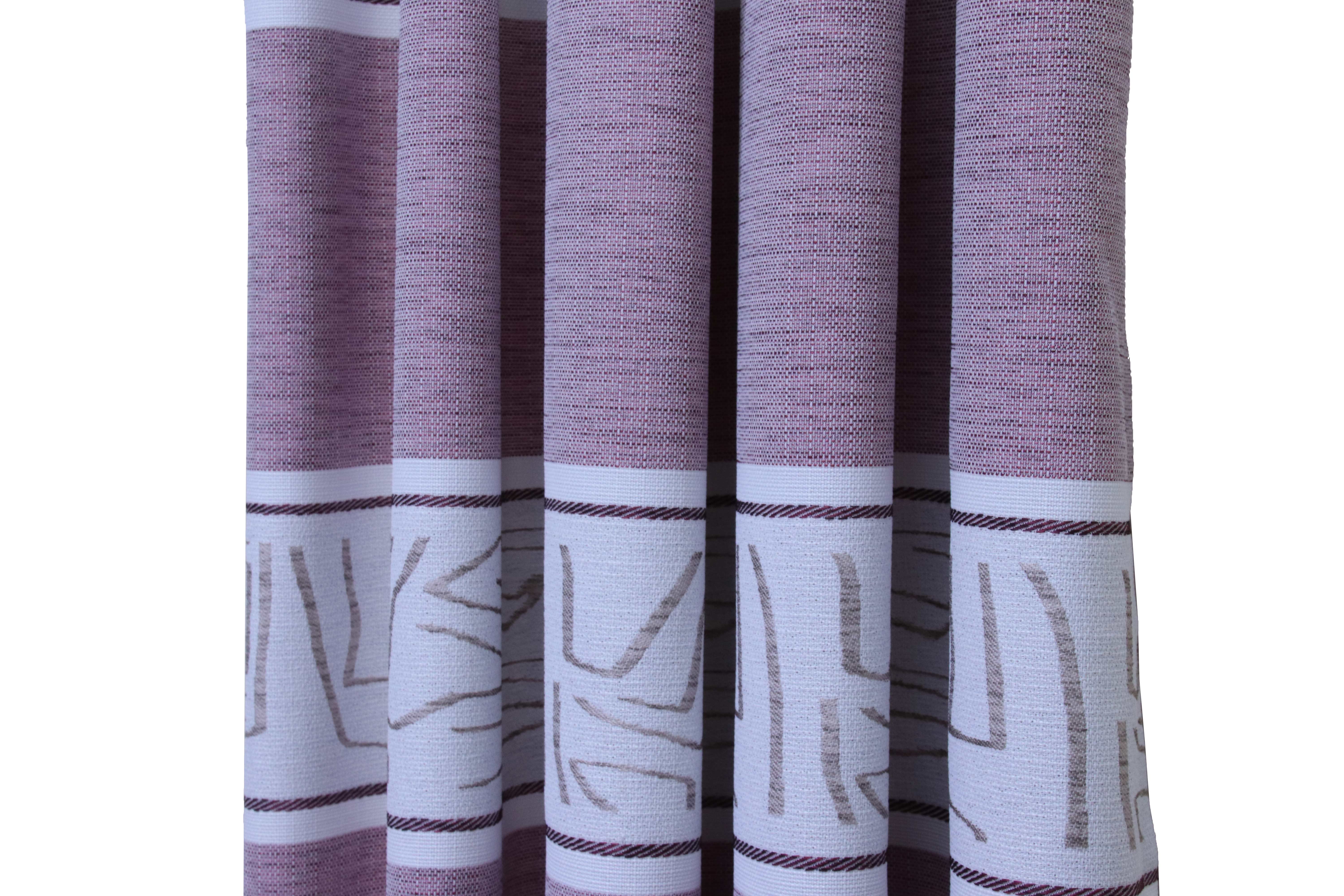 Dekostoff Streifen mit Zeichen 150 cm Beere Beige