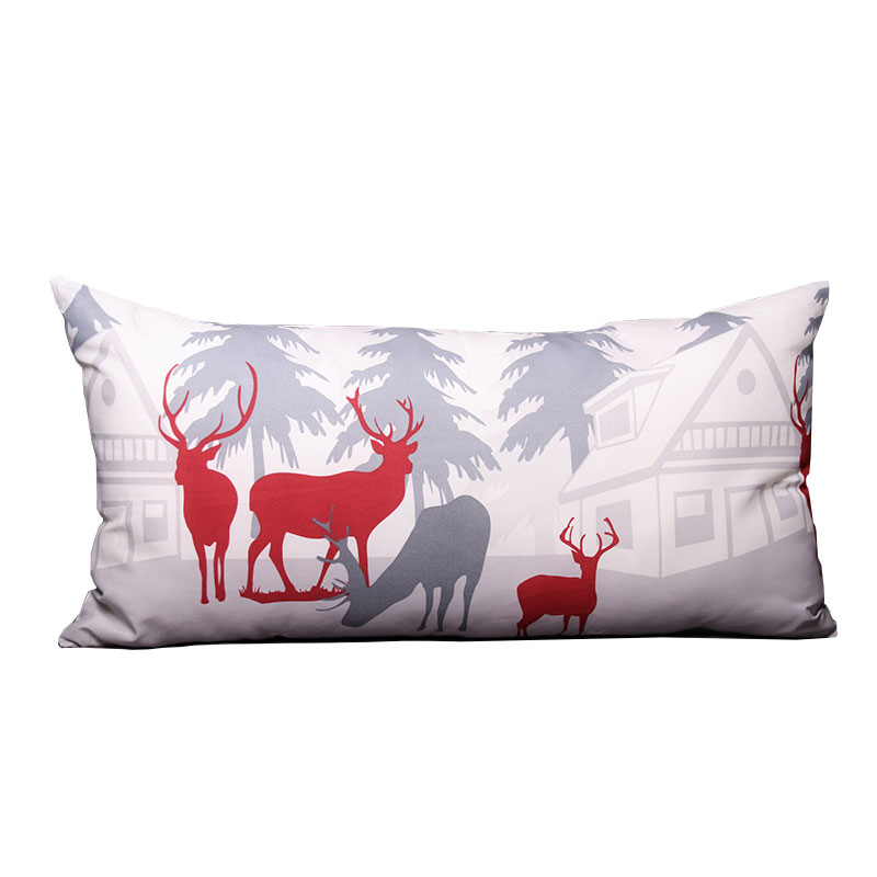 Kissen Winterwald weich mit Tieren Hirsch weiß/grau/rot 40x80cm